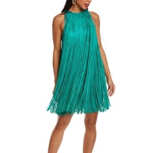 NWOT HERVE LEGER Racer Back Fringe Mini Dress In Green SZ L Original Price $1990